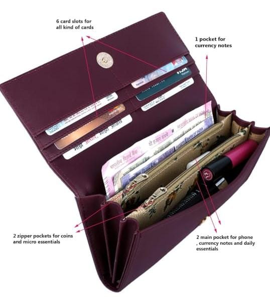 Women's Maroon Faux Leather Hand Wallet Clutch Trendy | 6 Card Slots | Phone Pocket