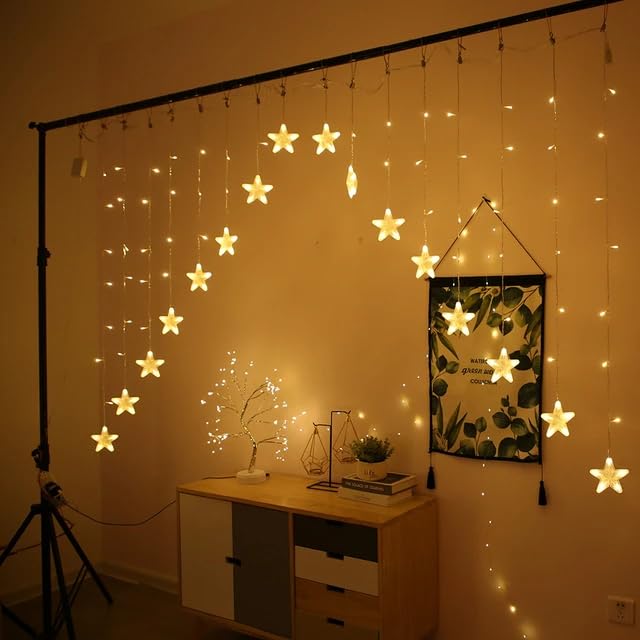 Purple Tree Star Curtain LED String Lights (3m V Shape) – Decorative Fairy Lights for Diwali, Christmas, Weddings, Parties & Home Decor