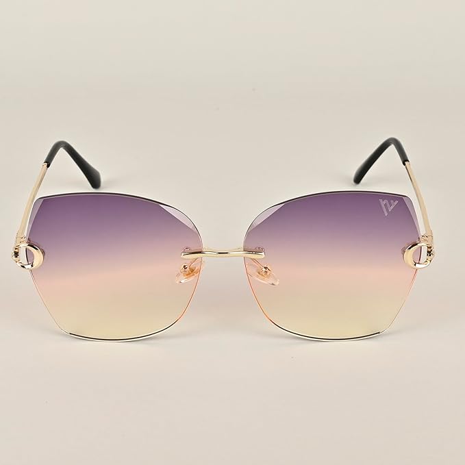 UV Protected Square Women Sunglasses - (Violet Lens | Golden Frame | ZESGW3