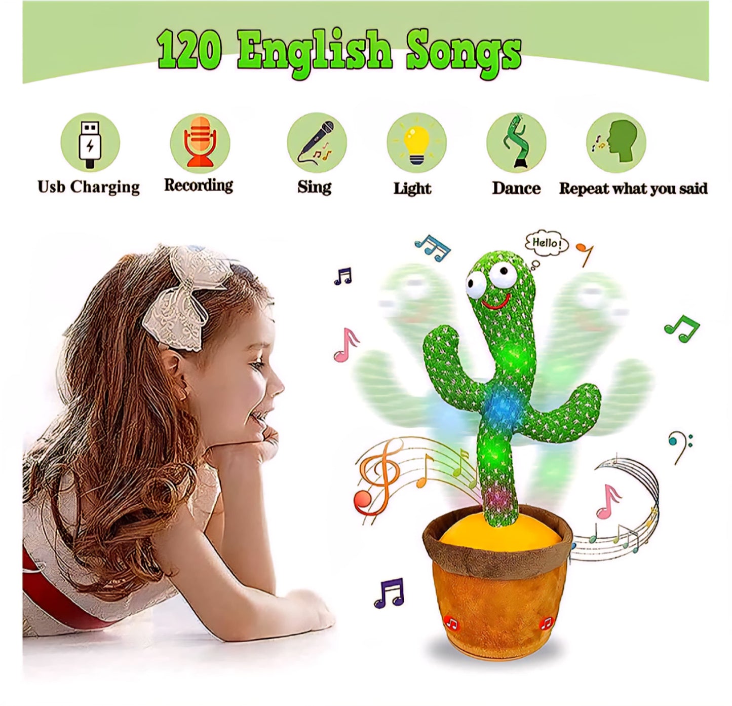 Talking Cactus Toy |Dancing & Repeating Fun for Babies | Rechargeable Musical Cactus| Baby Learning Toy (0-6 Yrs)-ZEKD10