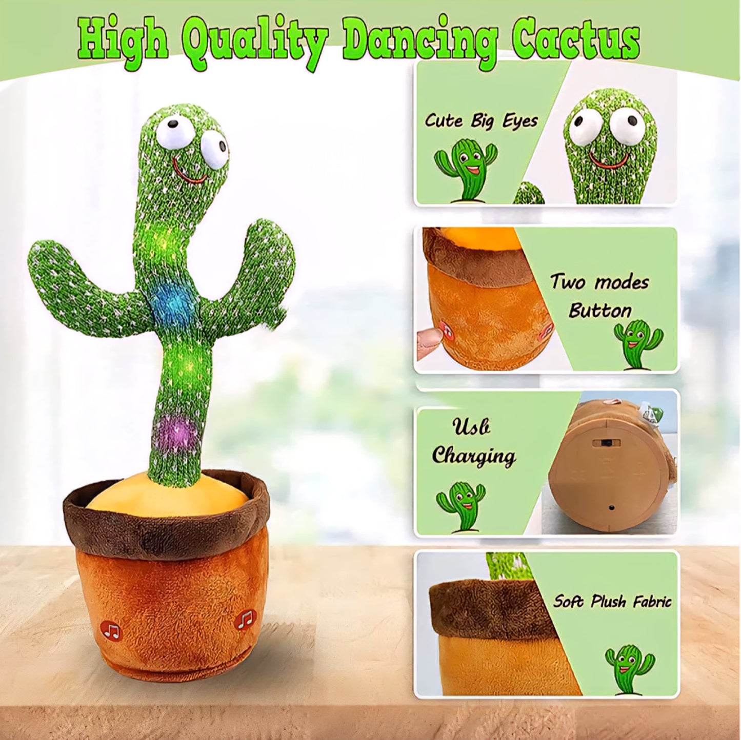 Talking Cactus Toy |Dancing & Repeating Fun for Babies | Rechargeable Musical Cactus| Baby Learning Toy (0-6 Yrs)-ZEKD11