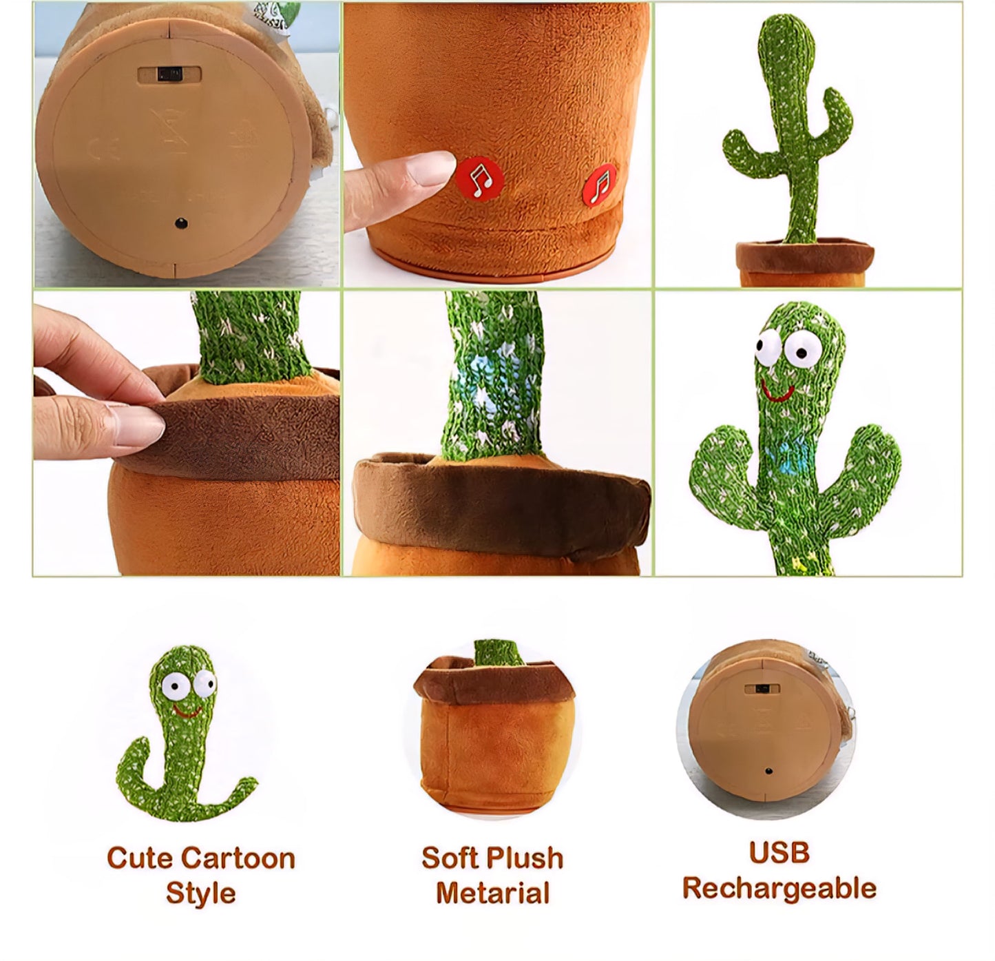 Talking Cactus Toy |Dancing & Repeating Fun for Babies | Rechargeable Musical Cactus| Baby Learning Toy (0-6 Yrs)-ZEKD10