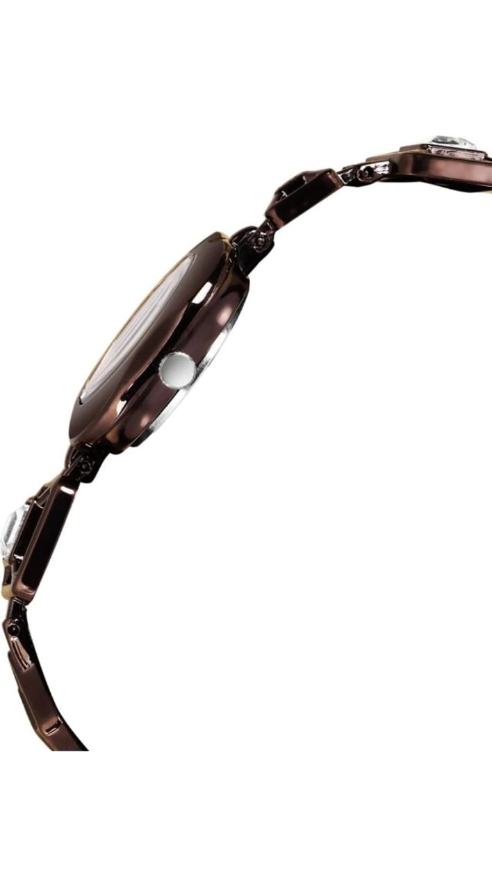 Premium Quality Special Watch Analog Watch - For Girls Premium Square Design Silver Stone Studded & Brown Strap