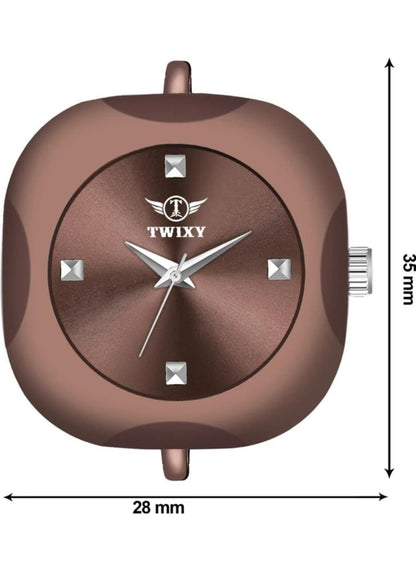 Premium Quality Special Watch Analog Watch - For Girls Premium Square Design Silver Stone Studded & Brown Strap