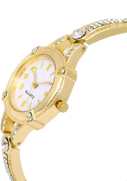 Premium Gold Diamond Analog Watch By Zest - For Girls 0989A3 round slim gold diamond