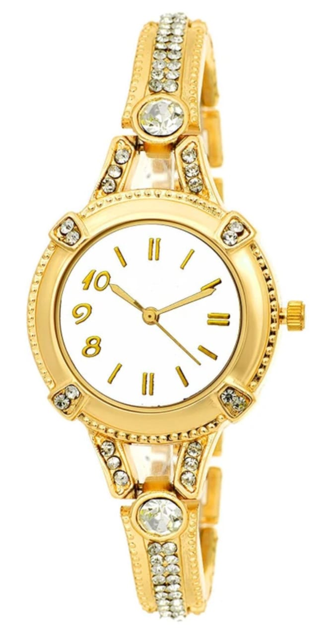 Premium Gold Diamond Analog Watch By Zest - For Girls 0989A3 round slim gold diamond