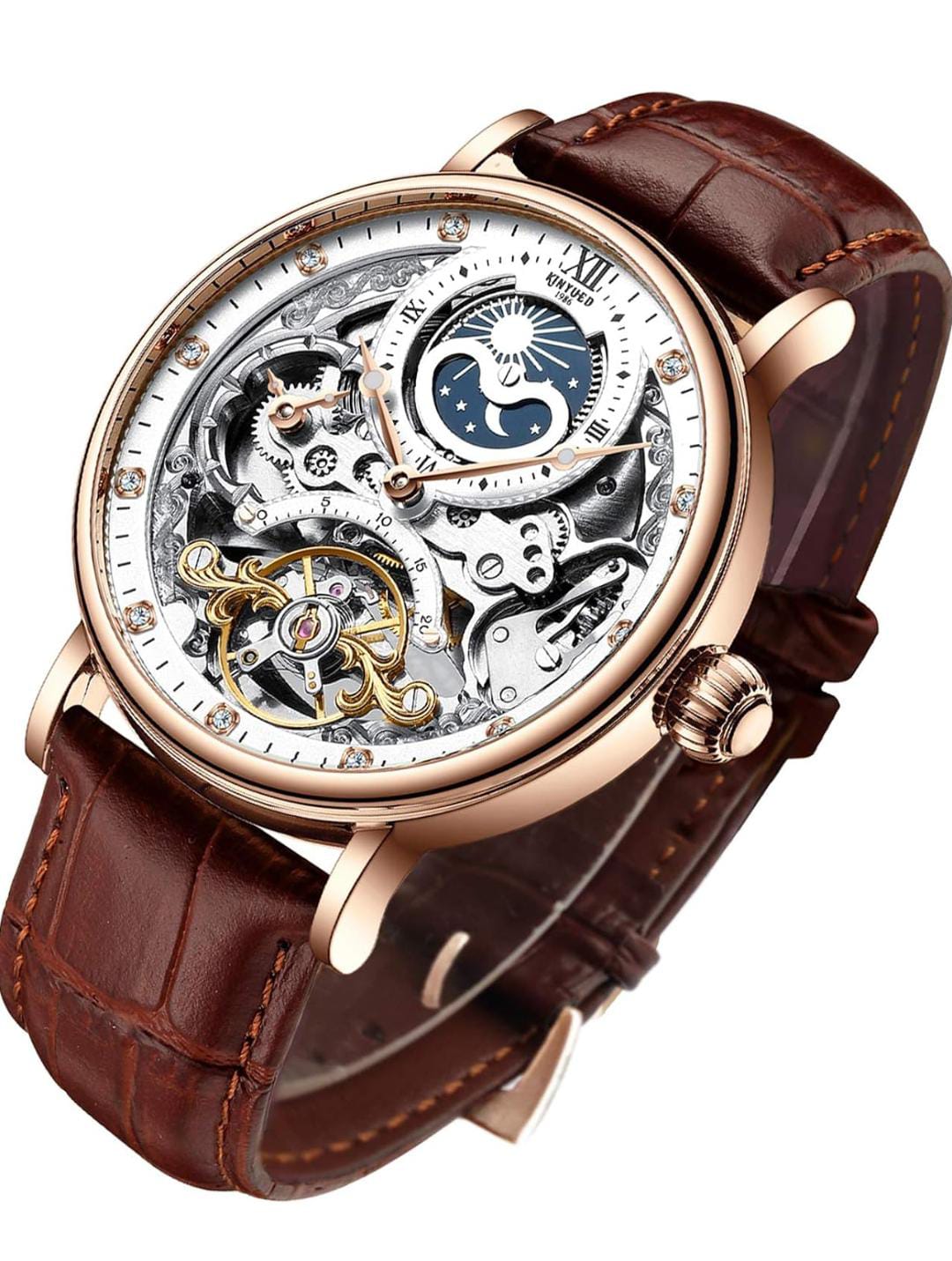 imax Pantonic Men's Luxury Skeleton Automatic Watch | Self-Winding Leather Strap Mechanical Wristwatch