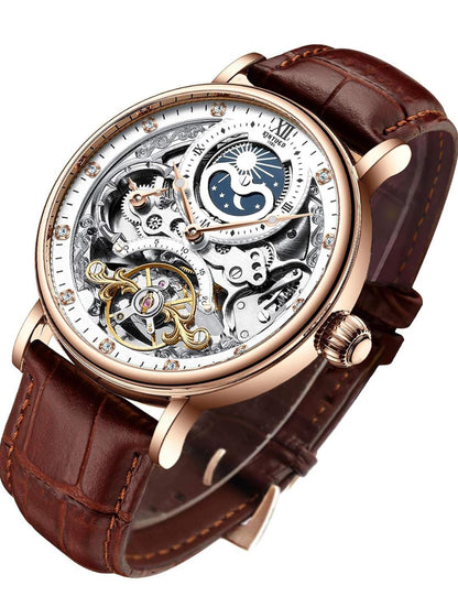 imax Pantonic Men's Luxury Skeleton Automatic Watch | Self-Winding Leather Strap Mechanical Wristwatch