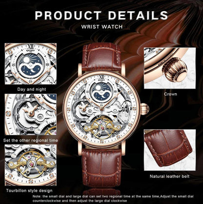 imax Pantonic Men's Luxury Skeleton Automatic Watch | Self-Winding Leather Strap Mechanical Wristwatch
