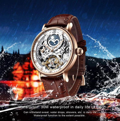 imax Pantonic Men's Luxury Skeleton Automatic Watch | Self-Winding Leather Strap Mechanical Wristwatch