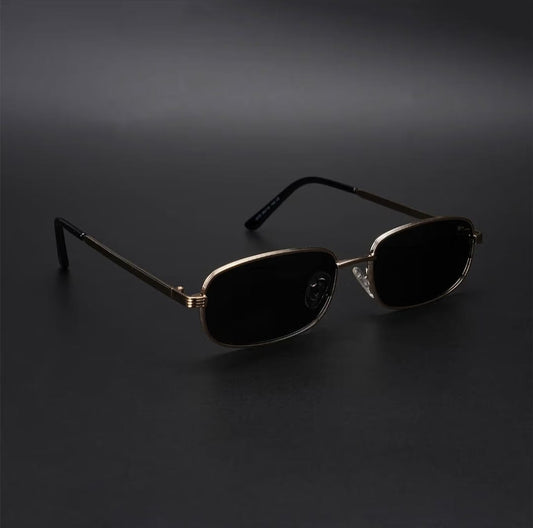 Sunglasses |Unisex Black Lens Gold Frame Rectangle Sunglasses - ZESG92