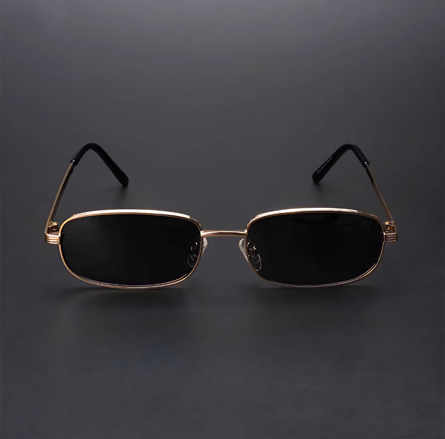 Sunglasses |Unisex Black Lens Gold Frame Rectangle Sunglasses - ZESG92