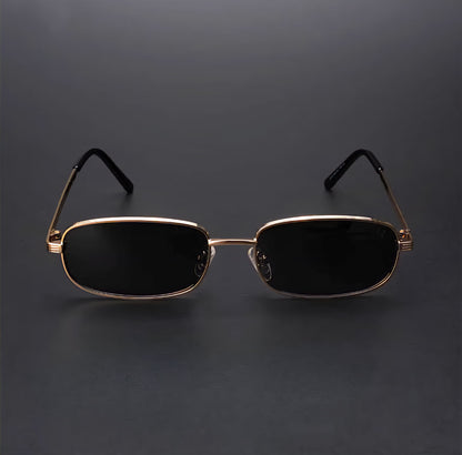 Sunglasses |Unisex Black Lens Gold Frame Rectangle Sunglasses - ZESG92