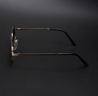 Sunglasses |Unisex Black Lens Gold Frame Rectangle Sunglasses - ZESG92
