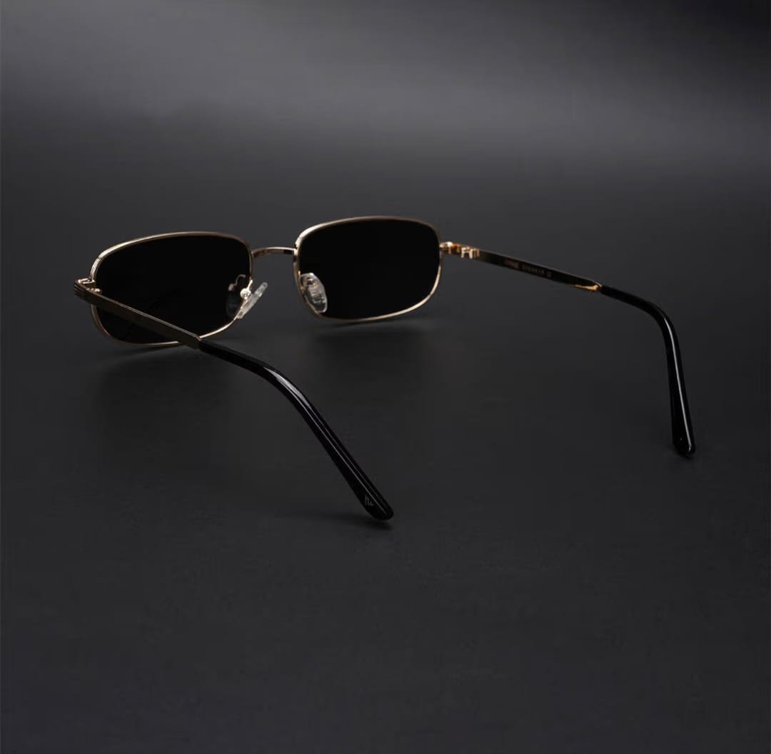 Sunglasses |Unisex Black Lens Gold Frame Rectangle Sunglasses - ZESG92