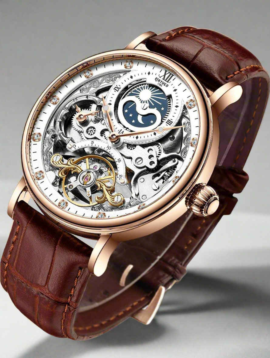 imax Pantonic Men's Luxury Skeleton Automatic Watch | Self-Winding Leather Strap Mechanical Wristwatch