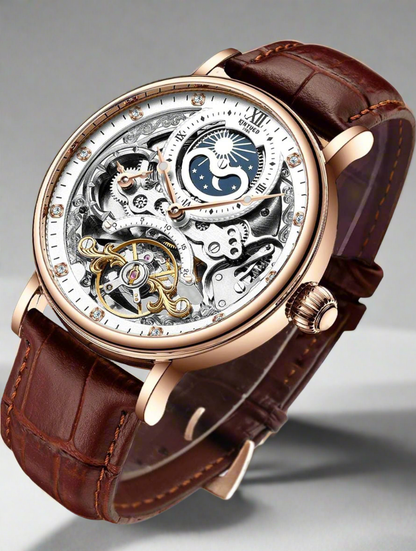 imax Pantonic Men's Luxury Skeleton Automatic Watch | Self-Winding Leather Strap Mechanical Wristwatch